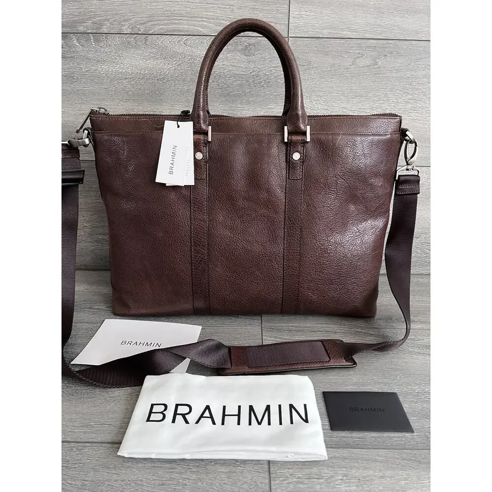 Brahmin Beckett cocoa brown Manchester genuine leather men laptop bag B000514